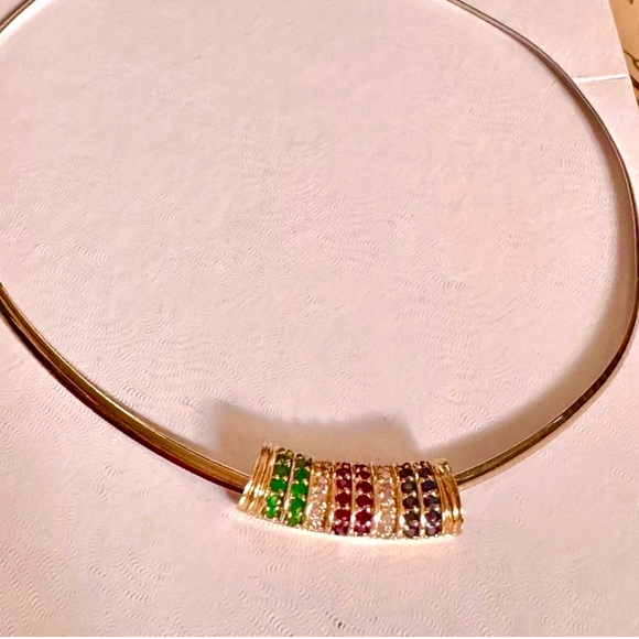 14k Gold Diamond Emerald Ruby & Sapphires Slide/Pendant for omega w/APPRAISAL - Picture 3 of 5